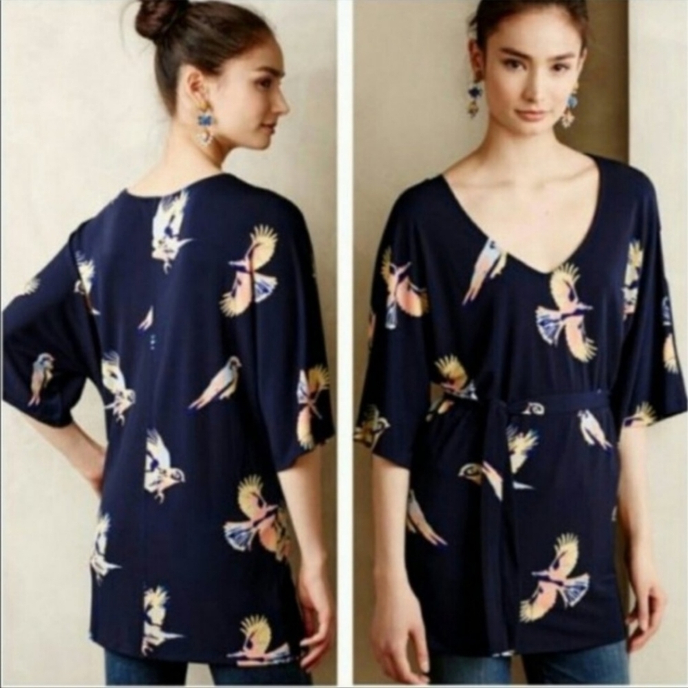 Anthropologie Deletta Fly Away Bird Navy Tunic - Picture 4 of 11